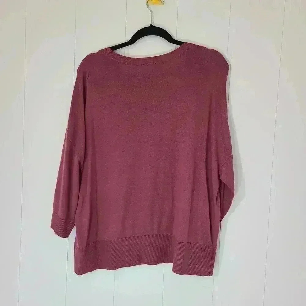 Ann Taylor Factory Mauve Sweater Boxy 3/4 Sleeve Lightweight Size L - Picture 2 of 7